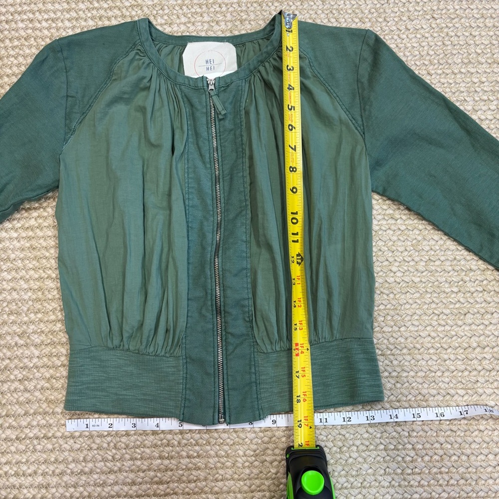 Anthropologie Hei Hei Green Lightweight Full Zip Bomber Jacket XXSP Petite - Picture 8 of 13